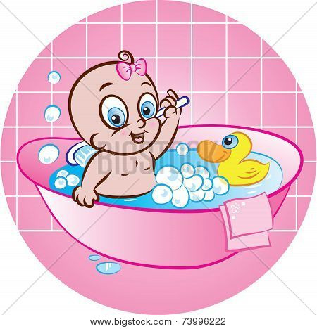 Happy Baby Girl In Bath Tub