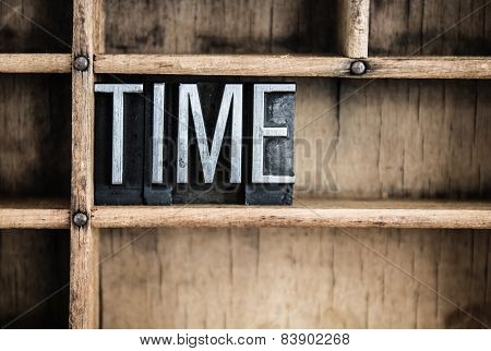 Time Concept Metal Letterpress Word In Drawer