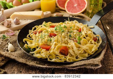 Semolina Pasta With Roasted Garlic, Sprinkled Microherbs