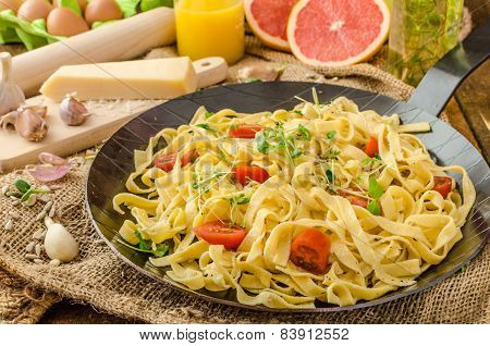 Semolina Pasta With Roasted Garlic, Sprinkled Microherbs