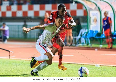 Sisaket Thailand-february 18: Pitakpong Kulasuwan Of Bec Tero (white) In Action During Thai Premier