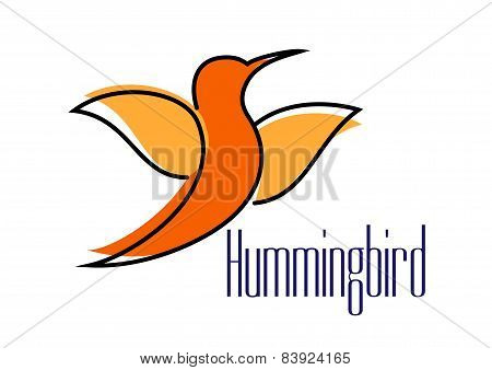 Silhouette of orange hummingbird or colibri bird