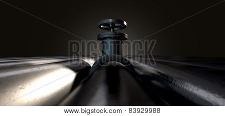 Metal Shutoff Valve And Pipes