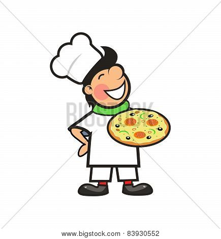 Happy Chef with a Freshly Baked Pizza