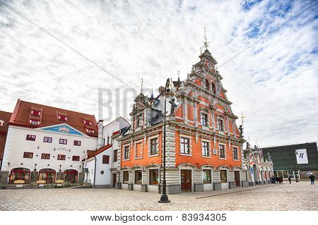House Of Blackheads At Town Hall Square In Riga, Latvia