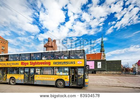Yellow City Sightseeing Bus In Riga, Latvia