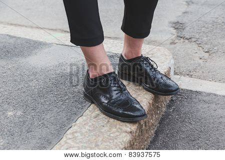 Detail Of Shoes Outside Jil Sander Fashion Show Building For Milan Women's Fashion Week 2015