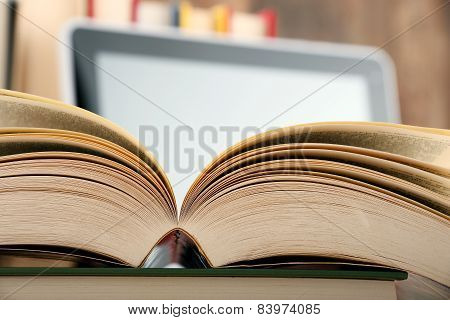 Composition With Books And Tablet Computer On The Table