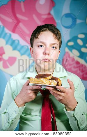 Funny Boy Eating Sweet Cakes, Hungry And Candy Man