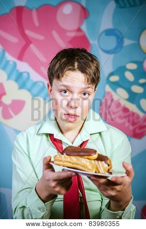 Funny Boy Eating Sweet Cakes, Hungry And Candy Man