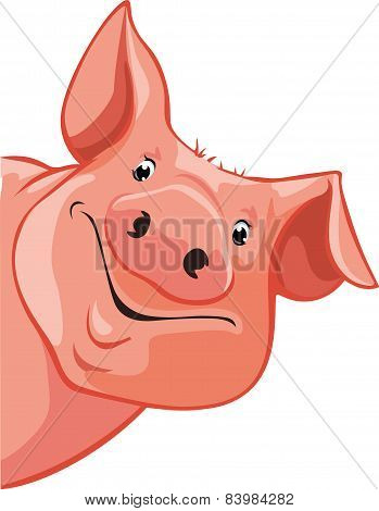 Pig Peeking Out From The Left - Vector Illustration