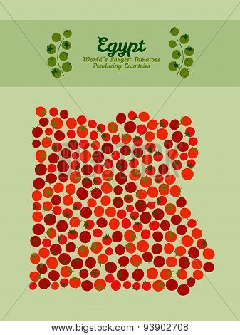 Egypt map made of red tomatoes. Vegan food card. Invitation.