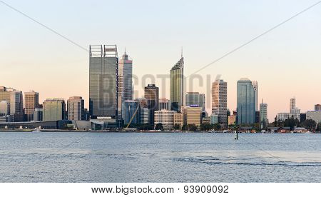 Perth, Australia Skyline Reflected In The Swan River