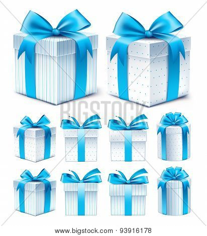 Collection of Realistic Colorful Blue Pattern Gift Box