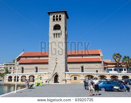 Evangelismos Church At Mandraki Harbour In Rhodes