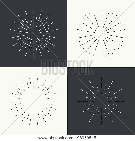 Set of vintage hipster banners, insignias, radial sunbusrt.