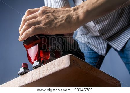 Process of cutting boards electric jigsaw