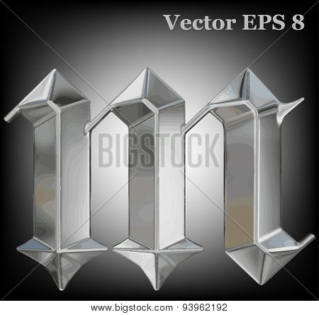 Vector letter m from metal gothic alphabet. Lovercase metal font collection EPS 8