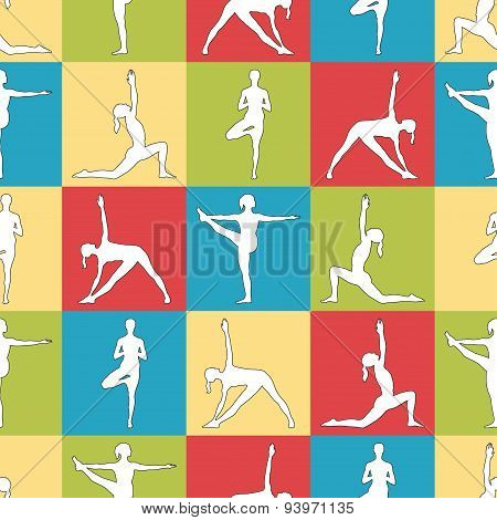 Yoga poses as seamless background.