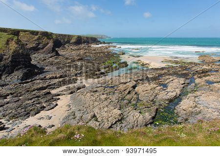 Newtrain Bay North Cornwall near Padstow and Newquay and on the South West Coast Path in spring
