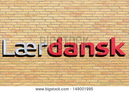 Aarhus, Denmark - September 25, 2016: Learning danish school sign called Laer Dansk in danish language