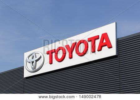 Aarhus, Denmark - September 25, 2016: Toyota logo on a facade.
Toyota Motor Corporation is a Japanese automotive manufacturer headquartered in Toyota, Aichi, Japan