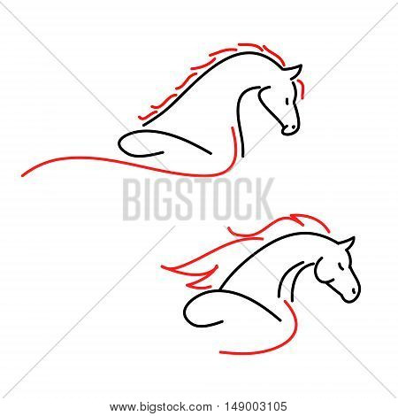 The sign of a horse on a white background from the black lines abstract image of a stallion vector illustration