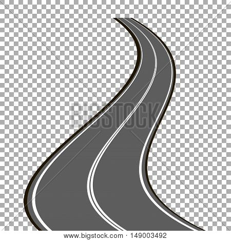 Curved road with white markings. Vector illustration