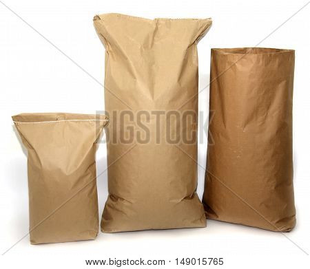 Blank brown craft paper bags isolated on white background