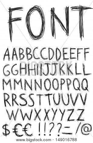Hand drawn alphabet. Sketch style. Vector Illustration.