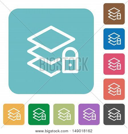 Flat locked layers icons on rounded square color backgrounds.