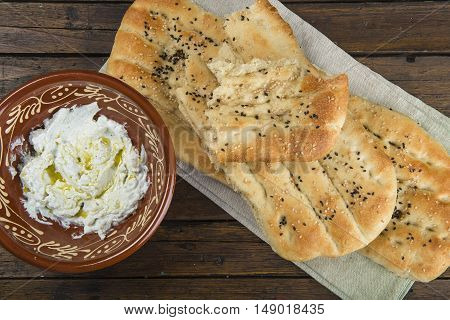 Barbari Or Persian Bread And Strained Yogurt