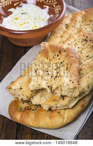 Barbari Or Persian Bread And Strained Yogurt