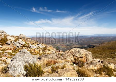 Mountain With Farm Lands And Clouds - The Swartberg Pass