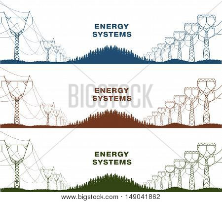 On the image it is presented lines of electro transfers monochrome landscape