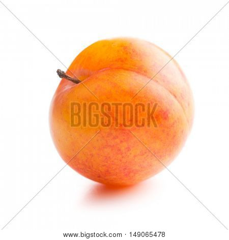 Ripe yellow plum isolated on white background.