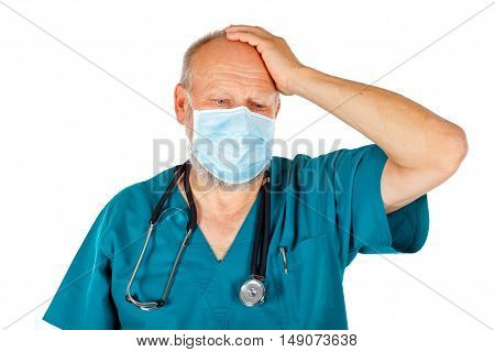 Picture of a male surgeon being worried about his patient