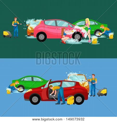 car wash services, auto cleaning with water and soap, car interior.