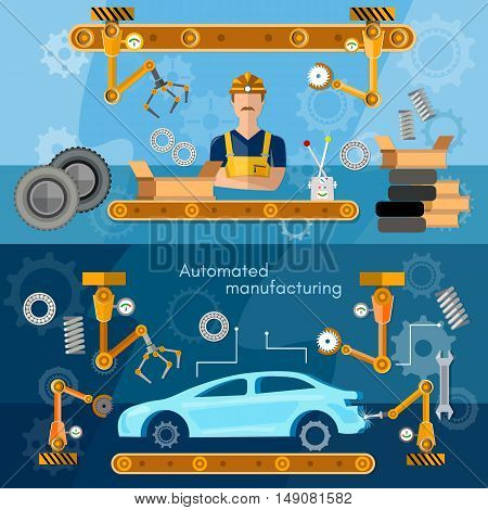 Car assembly line banner conveyor belt operator automotive industry