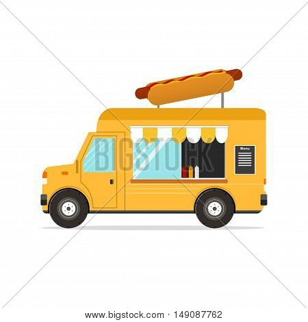 Hot Dog Van. Fast Food Transport. Vector illustration
