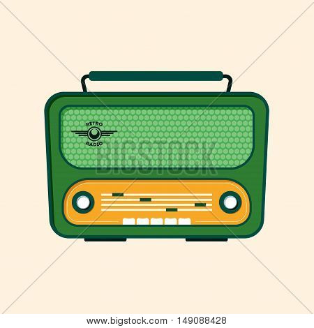 Green Retro Radio. Flat Design. Vector illustration