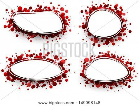 Paper oval white backgrounds set with red drops. Vector illustration.