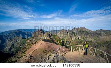 Pico Arieiro to Pico Ruivo hiking route. Madeira island, Portugal.