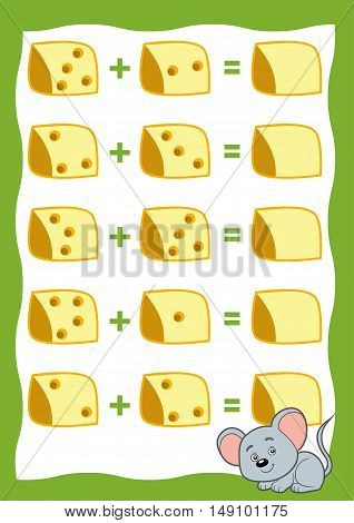 Counting Game For Children. Addition Worksheets. Mouse And Cheese