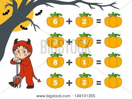 Counting Game For Preschool Children. Halloween Characters, Devil.