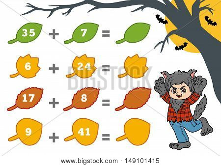 Counting Game For Preschool Children. Halloween Characters, Werewolf.