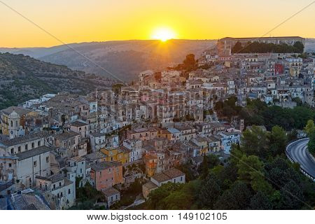 Sunrise in the old baroque city of Ragusa Ibla in Sicily