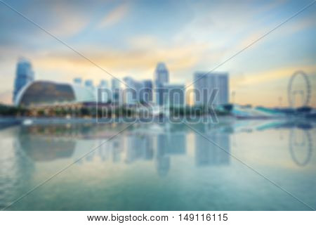 Singapore blurred background of central quay evening panorama from Jubilee bridge
