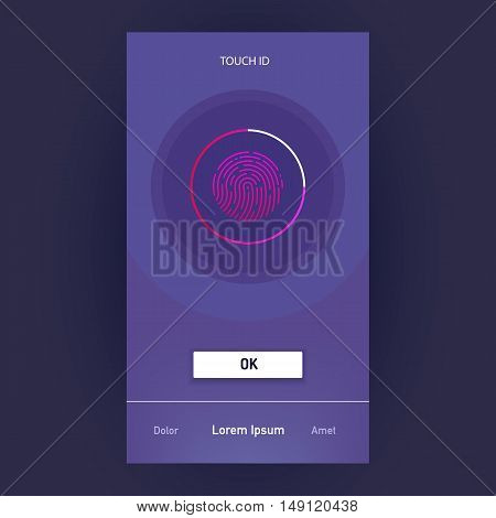 Mobile application interface design.Touch ID App interface vector design