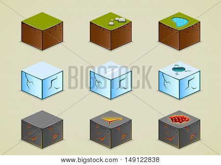 Set of nine isolated isometric grounds for creating video game